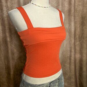 Vintage Y2K Orange Square Neck Cropped Fitted Tank Top Fold Over Indie Cybercore